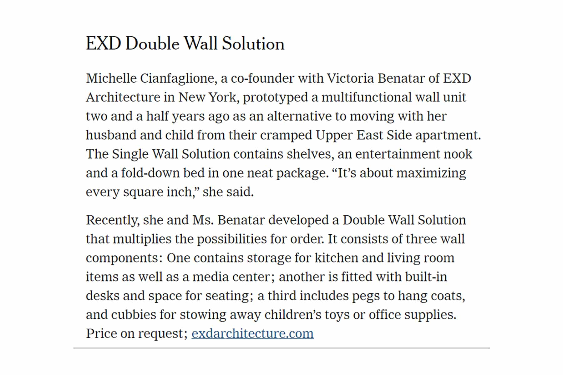 New York Times featured EXD Architecture's Double wall design solution