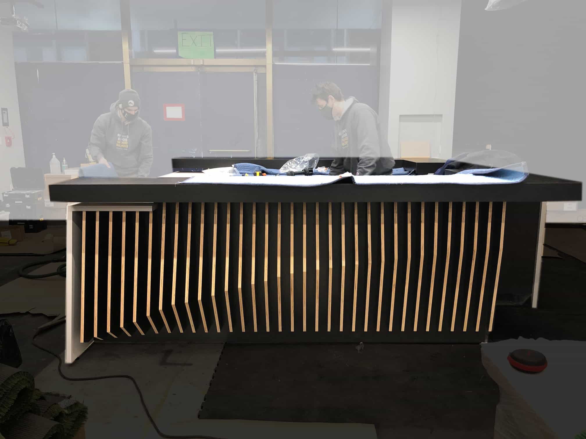 reception desk interior design of golf simulation gym New York City